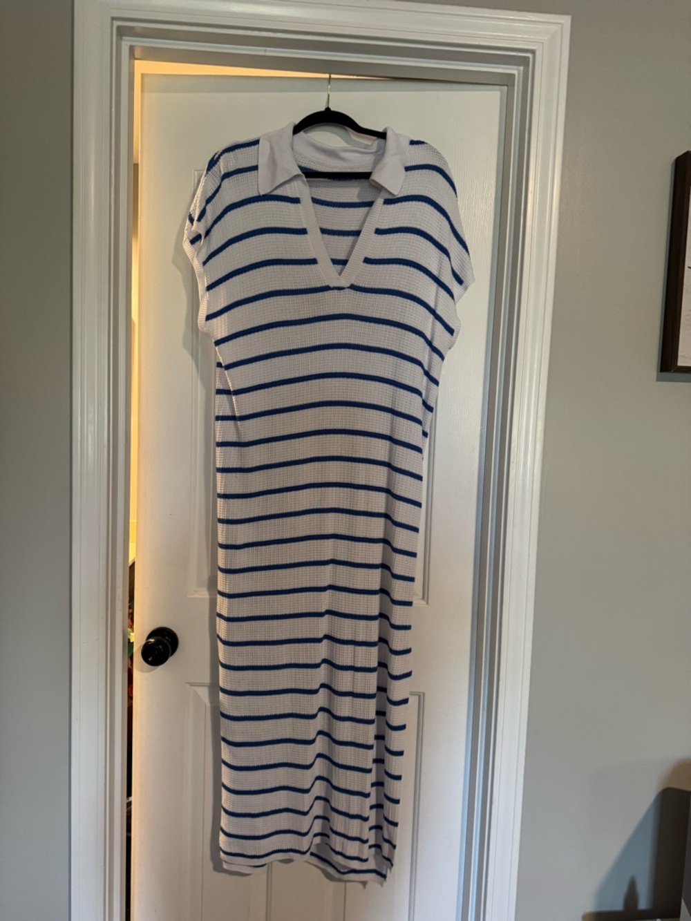 Blue & White Striped Knit Polo Dress